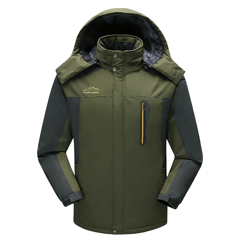 Army green Мужская зимняя флисовая парка ветровка плюс бархат толстые теплые ветрозащитные пальто мужские военные куртки с капюшоном мужская верхняя одежда пальто - Цвет: Army green