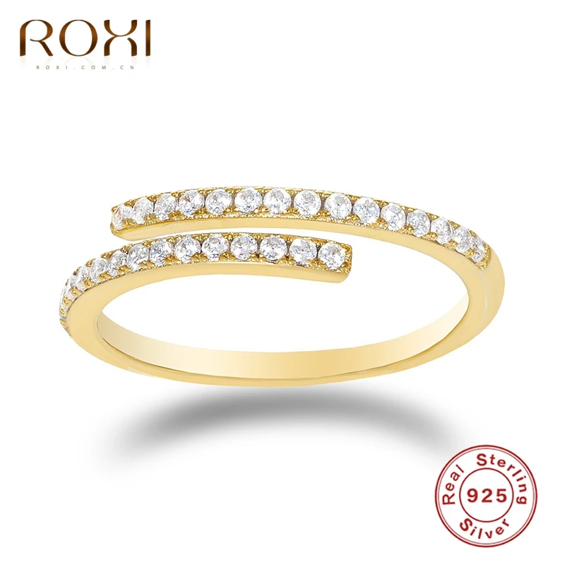 

ROXI INS Single Row Zircon Crystal Adjustable Open Ring 18K Gold Plated Finger Rings for Women Elegant Wedding Ring Fine Jewelry