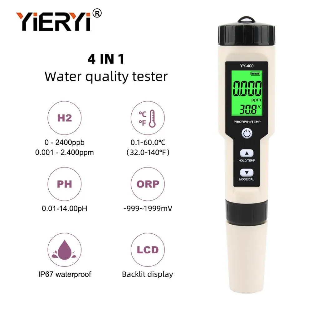 Yieryi 4 в 1 H2/PH/ORP/TEMP метр цифровой монитор качества воды тестер для бассейнов