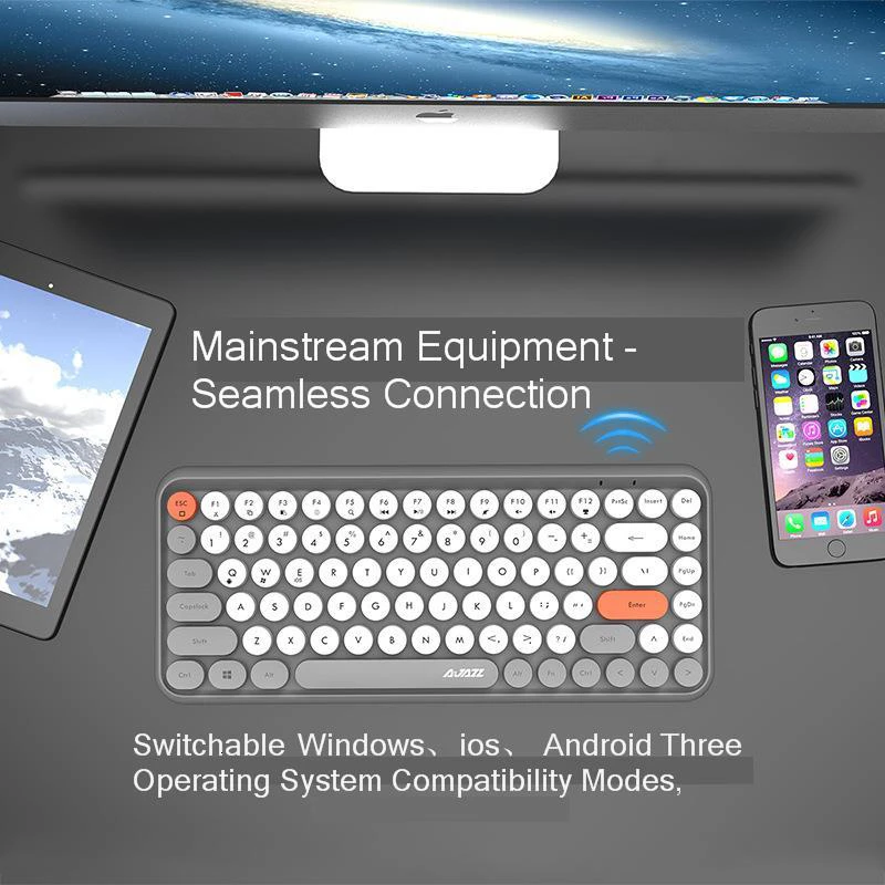 Koop JellyComb Bluetooth Toetsenbord Retro Ronde Keycap Plastic Panel Kleurrijke Grens WaterproofMobile Telefoon Toetsenbord