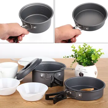 

Camping Cookware Strong 8pcs Black Tableware Survival Suit Tool Hike Travel Camp Bowl Aluminum Alloy Outdoor Pot