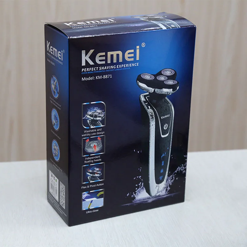 Электробритва Kemei KM-8871 электрическая Мужская бритва триммер для бороды четыре лезвия Плавающая бритвенная головка Водонепроницаемая перезаряжаемая