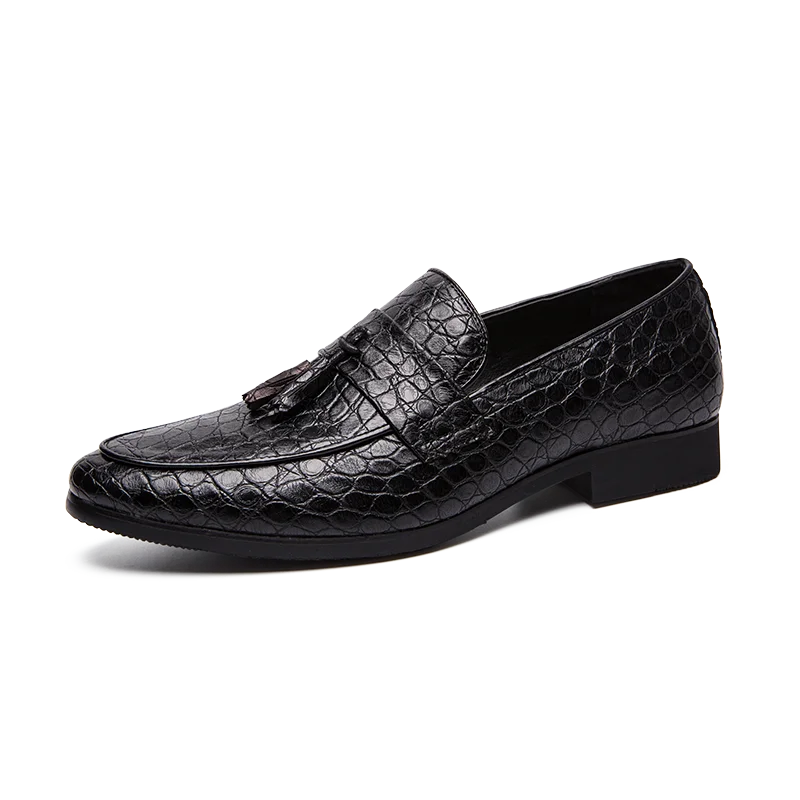 Mring/мужские кожаные туфли из первого слоя; Повседневная обувь в деловом стиле; мужская обувь с узором «крокодиловая кожа»; модельные туфли; туфли с острым носком - Цвет: Черный