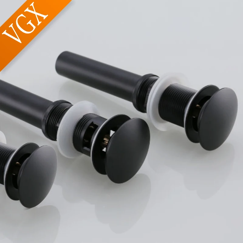 VGX Bathroom Basin Sink Pop Up Button Round Drain Waste Stopper Strainer Hotel Drainer Accessories Brass Matt Black D0003