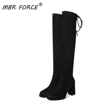 

MBR FORCE Fashion Knitting Stretch flock pointed toe high heels over the knee boots Shoes sexy elegant ladies Women party dress