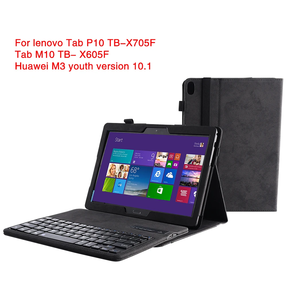 

For Lenovo Tab P10 10.1 / Tab M10 10.1/ Huawei Mediapad M3 Lite 10.1 Wireless American Bluetooth Keyboard+Leather Tablet Cover
