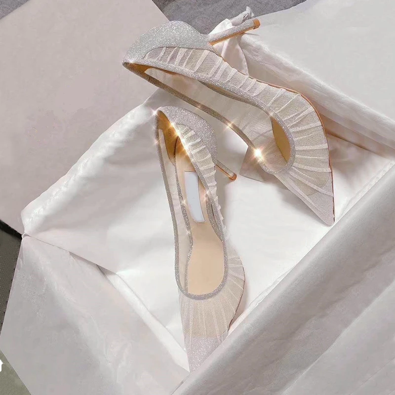 

Spring and summer new sequined stiletto high-heeled mesh pointed bridal wedding shoes banquet dress all-match female sandals