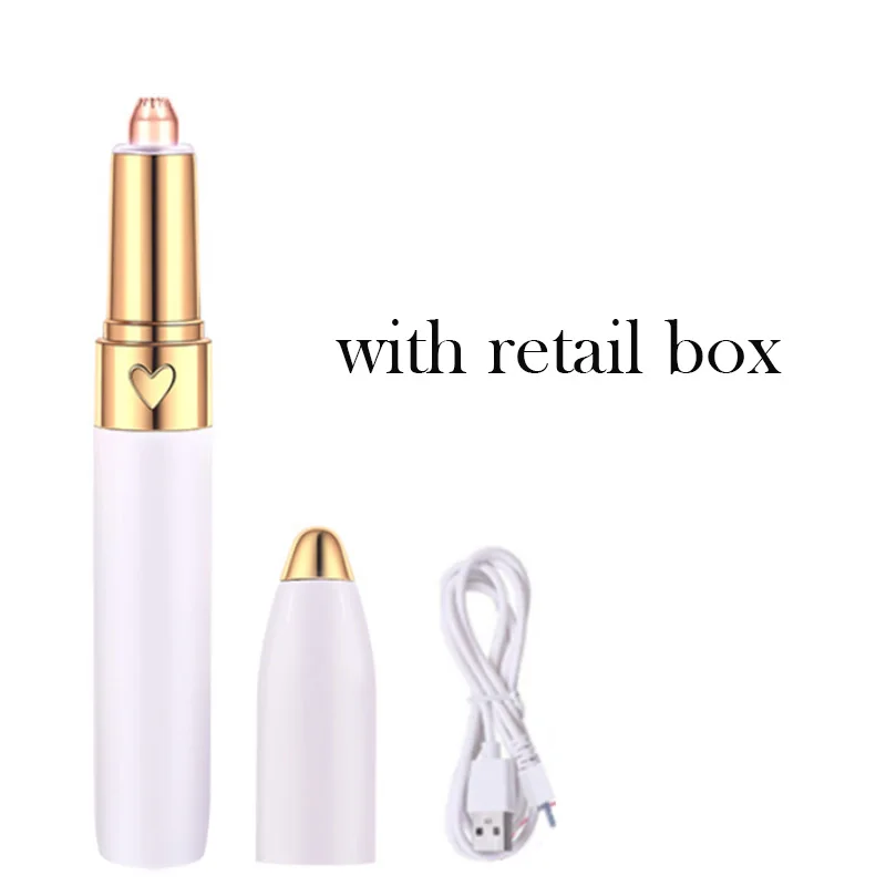white with box USB Eyebrow Trimmer Epilators Brows Pen Hair Remover Epilator Shaver Razor Instant Painless Eyebrow Razor Epilator Portable - Цвет: white with box