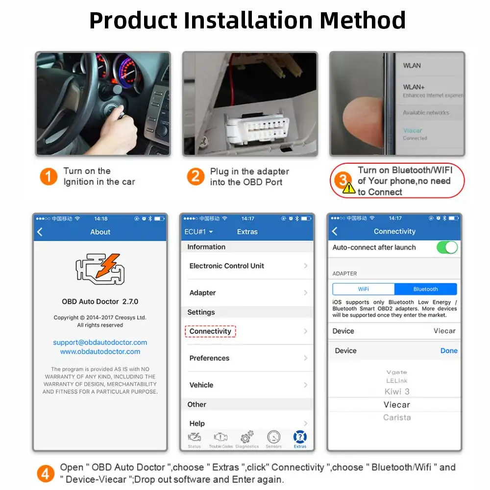 Viecar ELM 327 V1.5 PIC18F25K80 OBD 2 Bluetooth 4,0 для Android/IOS/PC OBD OBD2 Автомобильный сканер для диагностики авто инструмент elm327 v1.5