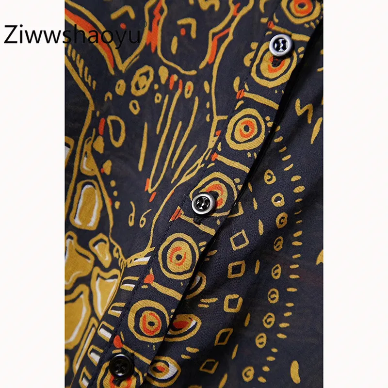  Ziwwshaoyu Runway Designer 100% Cotton Women's Long Blouse Long Sleeve Giraffe Print Cardigan Top F