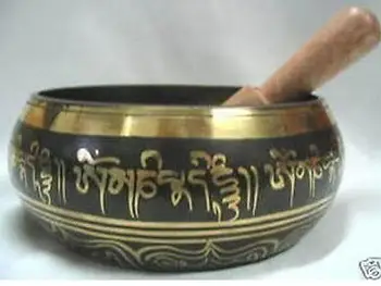 

16cm Tibetan Singing Buddhism Cuprum Mantra Singing Bowl Buddha of bowls Antique Garden Decoration Silver Brass
