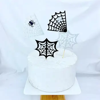 

18 Pcs Halloween Cake Toppers Spider Web Pattern Cake Decoration