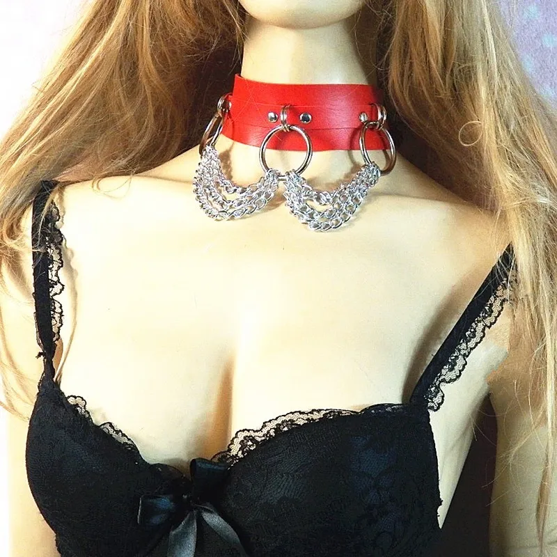 COLEMJE New Punk Choker Necklace Sexy Leather Gothic Necklace Jewelry Choker Collar Women O Round Chain Chocker Bondage