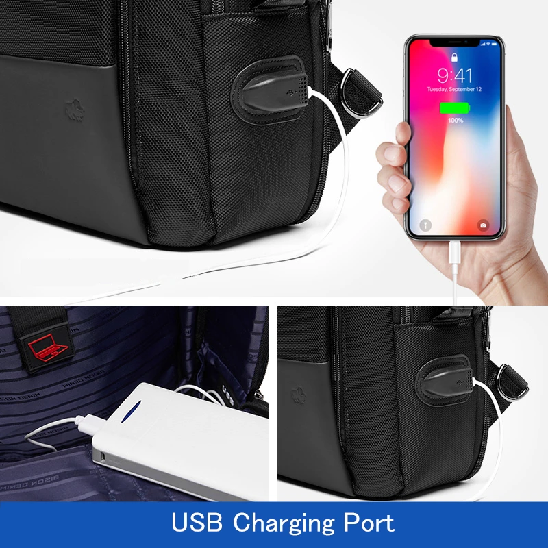 BISON Большой Вместительный мужской рюкзак с зарядкой через usb, Многофункциональный Водонепроницаемый рюкзак 17 дюймов, рюкзак для ноутбука N2973