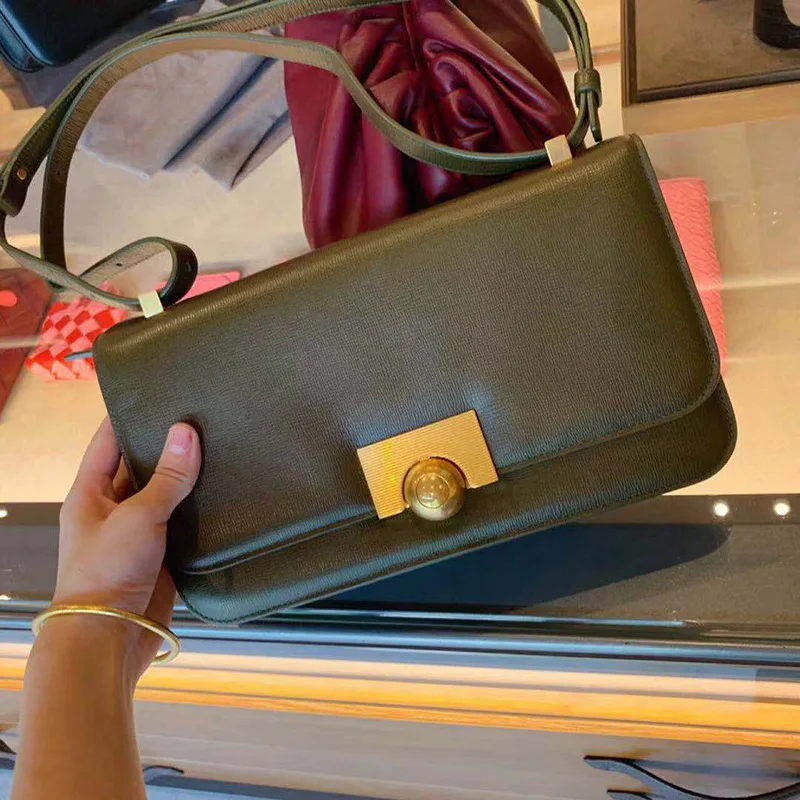 

Genuine Leather Message Bag Trend Lock Women Leather Shoulder Bag High Quality Famous Designer Ripple Pattern Sling Bag