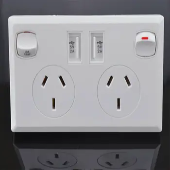 

10Amp Double Power Wall Switch Point Socket AU Plug With Dual USB Ports