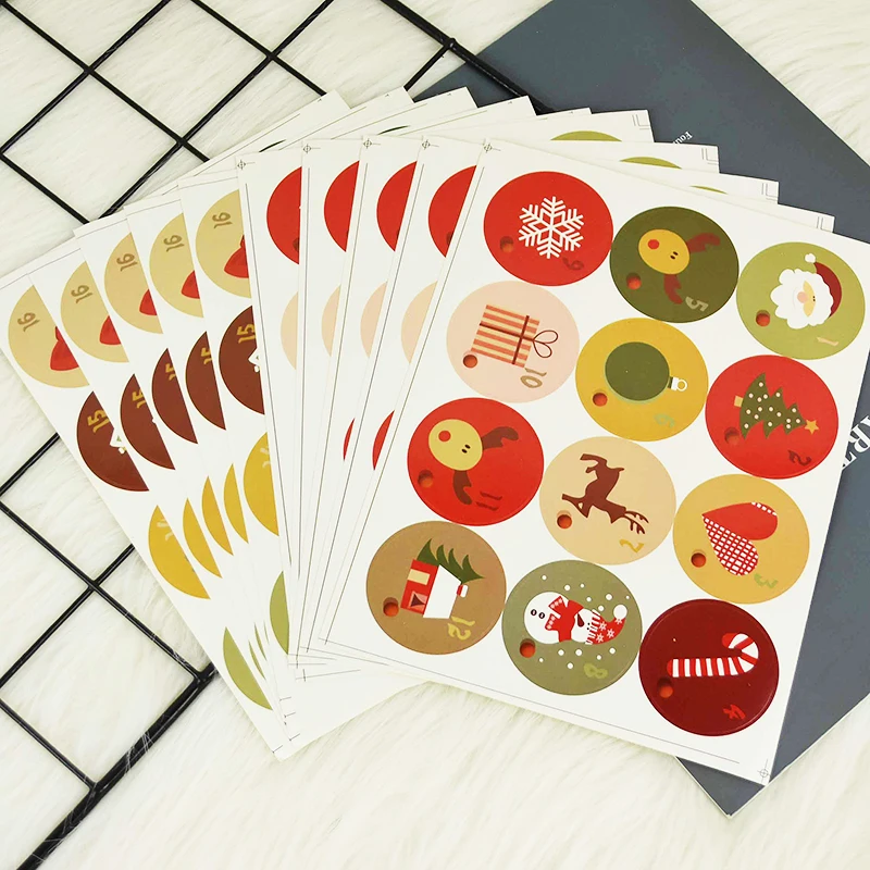 Description Picture 5 of item4 Sets Advent Calendar Stickers Number 1-24 Round Labels Sticker Count Down To Christmas Gift Packaging Merry Xmas Decoration