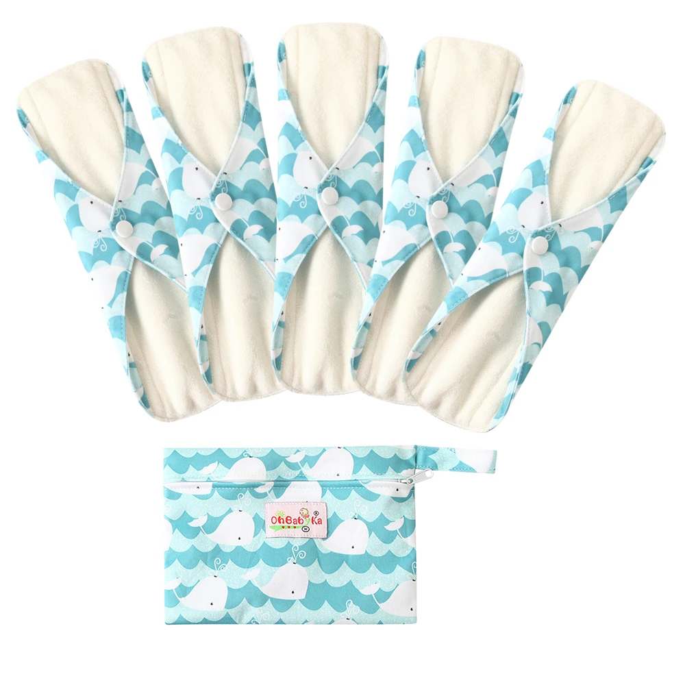 5 шт многоразовые прокладки с 1 влажной сумкой водонепроницаемые Многоразовые Тканевые гигиенические прокладки органические бамбуковые внутренние женские менструальные прокладки