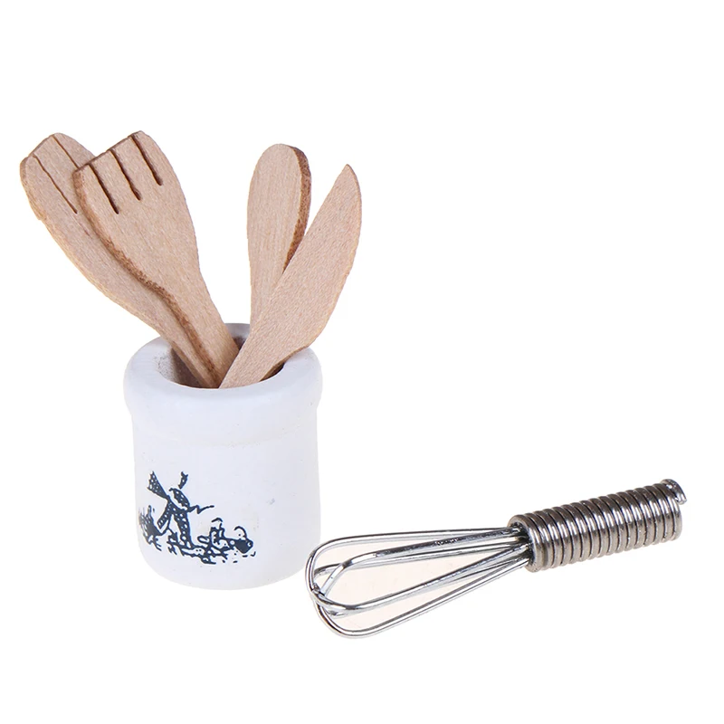 

1:12 Wooden Knife And Fork Metal Whisk Jar Set Dollhouse Miniatures Accessories Doll House Mini Kitchen Accessories
