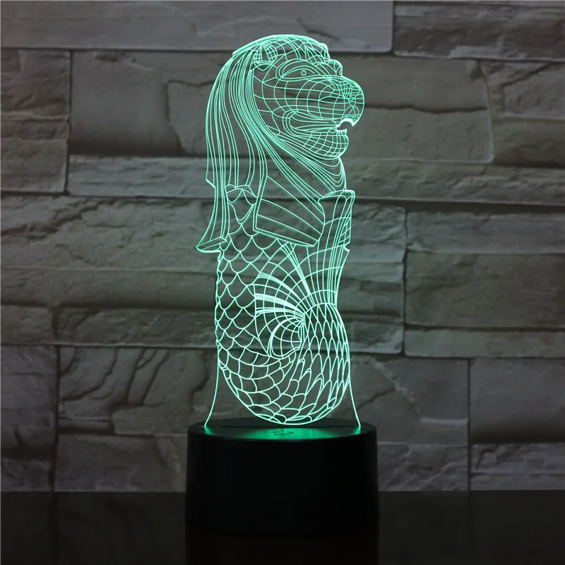 3D лампа Сингапур Merlion дропшиппинг визуальный светильник эффект 7 цветов с пультом дистанционного управления Батарея батарейках светодиодный Ночной светильник Настольная лампа