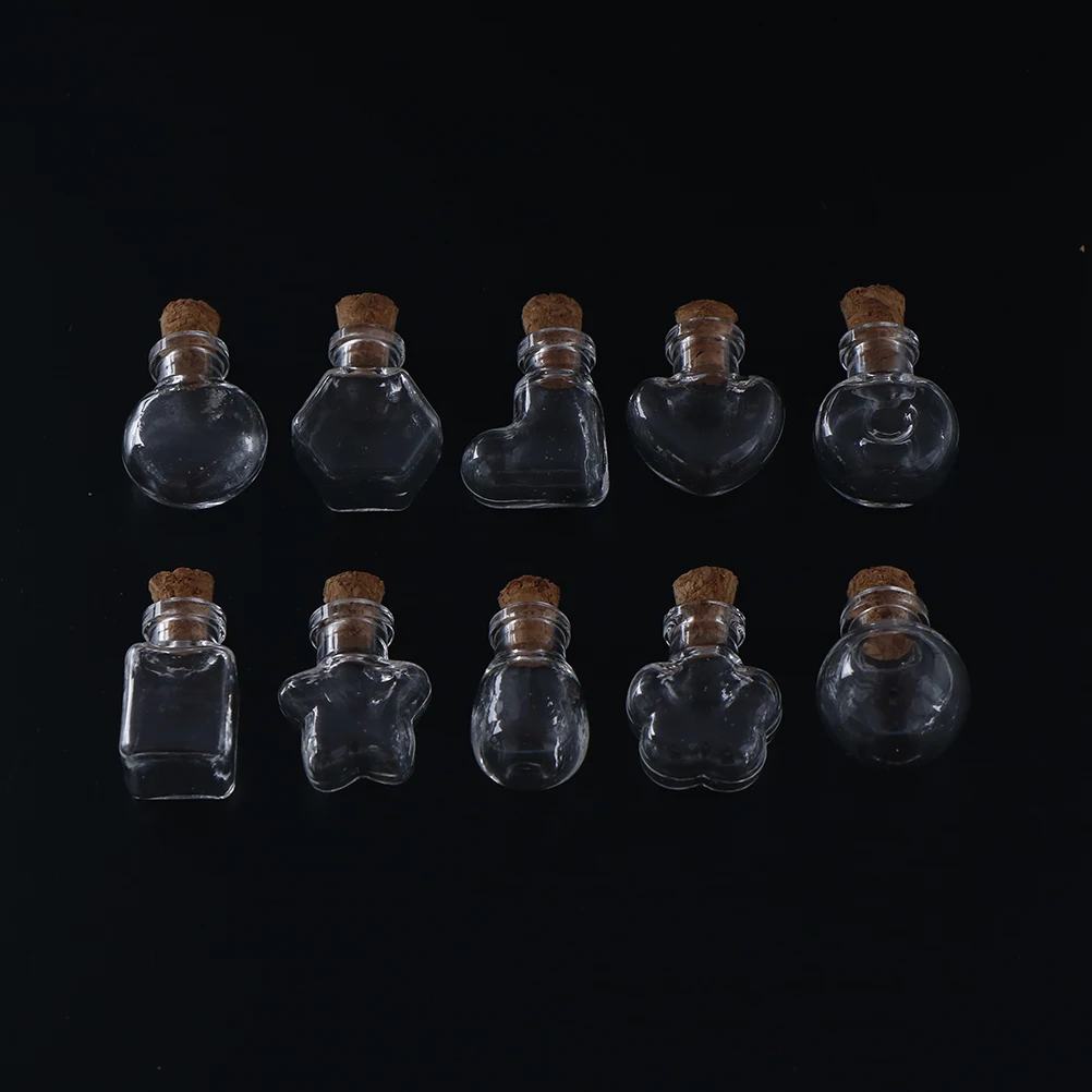 

10 Shapes Mini Transparent Glass Bottle Jars Vials Wish Bottle Cute Art Bottles DIY Craft with Corks Stopper New Arriva