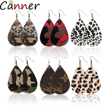 

Canner Leather Drop Earrings Military Printed Teardrop Leather Dangle Drop Earrings for Women Personality Earrings Gifts