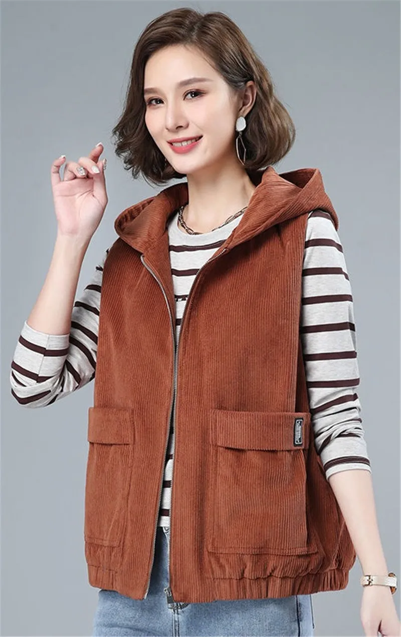 New 2021Women Spring Autumn Corduroy short Vest Coats Female Korean version All-match Loose Jacket Ladies Size Casual coat R1230 down puffer coat