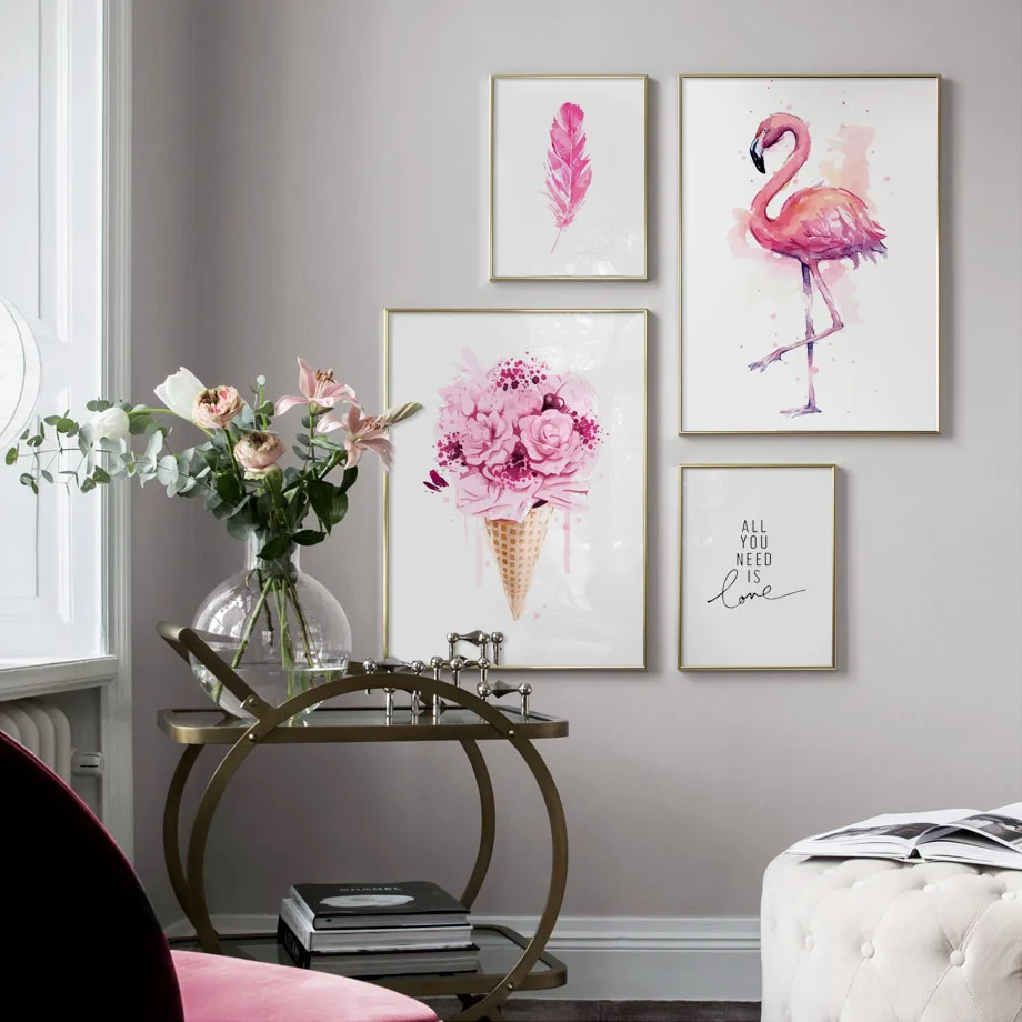 Pink-Flamingo-Flower-Ice-Cream-Love-Quote-Wall-Art-Canvas-Painting-Nordic-Posters-And-Prints-Wall (1)