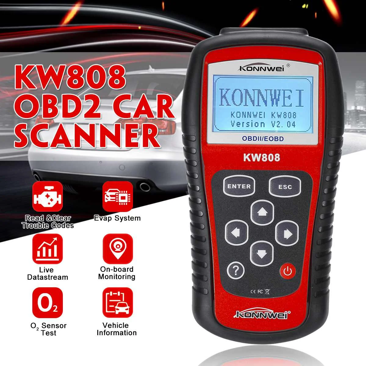 KONNWEI KW808 OBD2 сканер декодер автомобильной диагностики неисправностей двигателя инструмент для ремонта считыватель кодов сканирующие инструменты