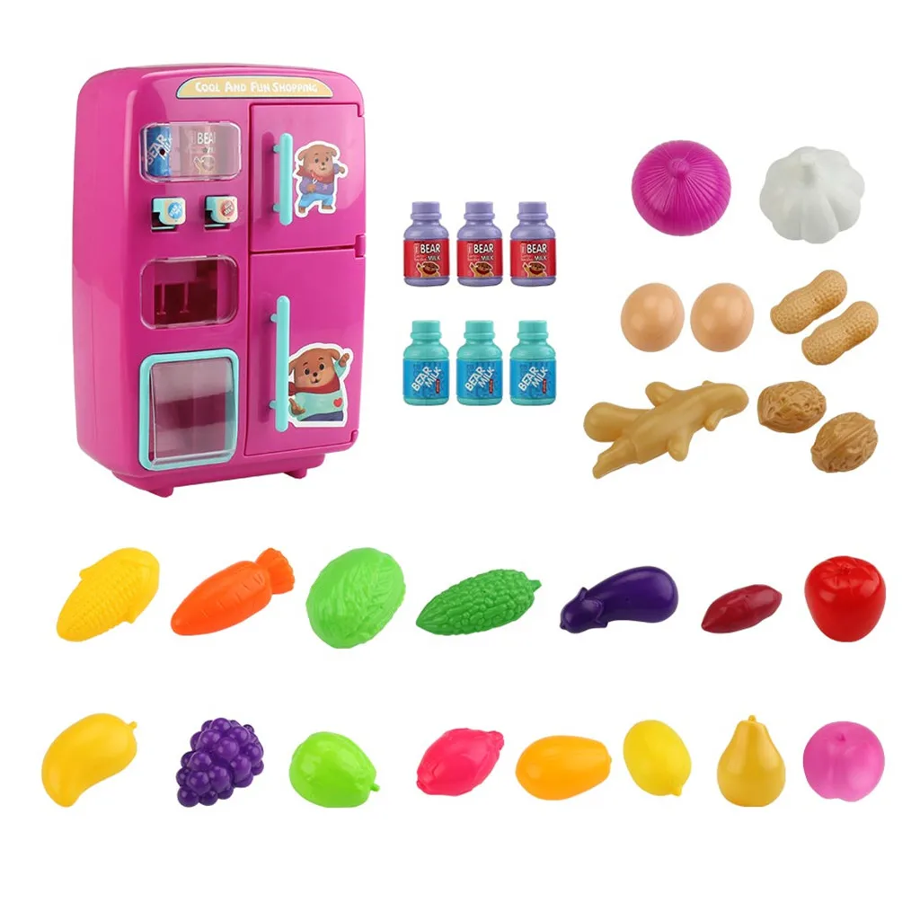 Кухонные игрушки, 31 шт., детская кухонная игрушка, торговый холодильник с противотуманным звуком, светильник, игрушка для ролевых игр, cocina de juguete 1226 - Цвет: RD