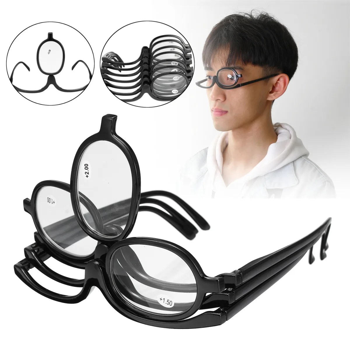 1.0-4.0x Magnify Eye Makeup Glasses Single Lens Rotating Glasses Women Makeup Essential Tool Rotating Makeup Glasses