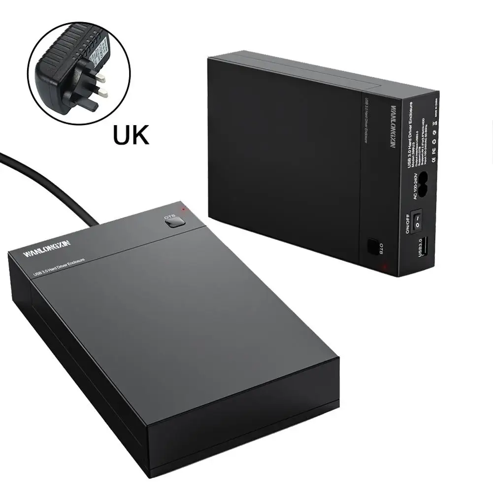 UK Plug USB 3,0 2," 3,5" SATA жесткий диск Внешний корпус SSD HDD чехол для диска поддержка UASP 8 ТБ диски OTB One Touch Резервное копирование - Цвет: UK Plug