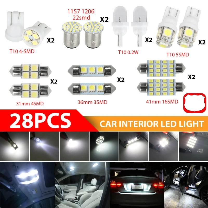 

28pcs/lot Car Auto Interior LED Light Dome License Plate Replacement Mixed Light Kit Lamp Set Accessories