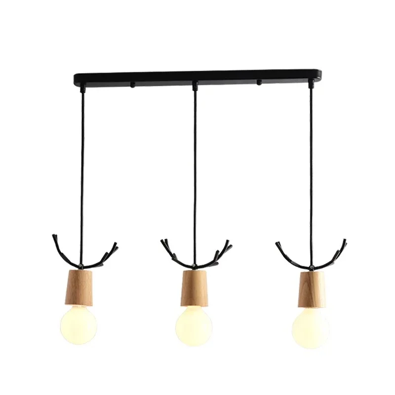 

High Quality Wooden E27 Mini Art Decorate Hanging Lamp Nordic Modern Creative Restaurant Cafe Antler Small Chandelier Lighting