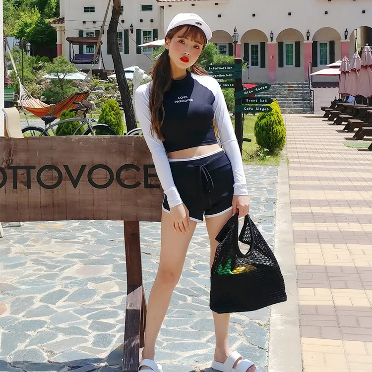 

2019 Swimsuit New Style Split Type Boxer High-waisted Long Sleeve Underwire Julong Conservative Slimming Fashion WOMEN'S Swimsui