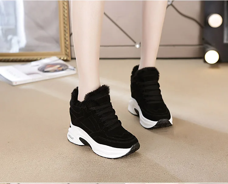 Новинка; женская обувь; зимние кроссовки с теплым мехом на массивной платформе; повседневная обувь из плюша; удобные женские кроссовки на танкетке; Feamle; Y957