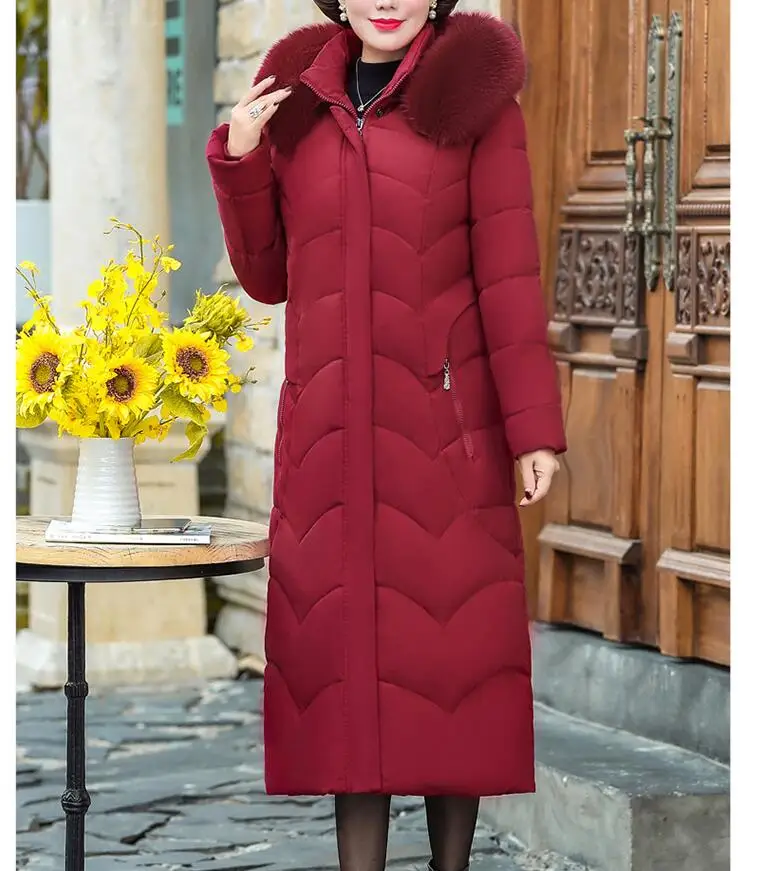 red Новинка 8XL, осенне-зимние женские пальто размера плюс, модные, Vestidos, с капюшоном, с воротником, тонкие, одноцветные, длинные, стильные, хлопковые пальто для женщин, Большая куртка - Цвет: red