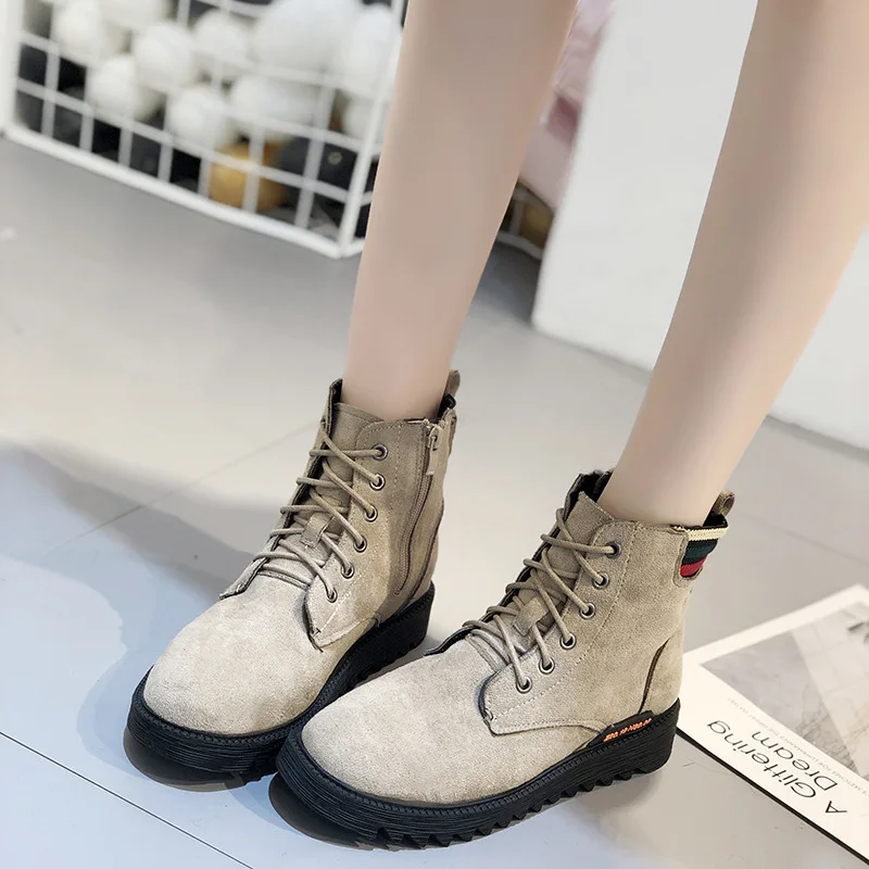 

Autumn And Winter New Style Flat Heel Lace-up Suede Short Boots Children Mixed Colors Retro Martin Boots Women's Anti-slip Wear-