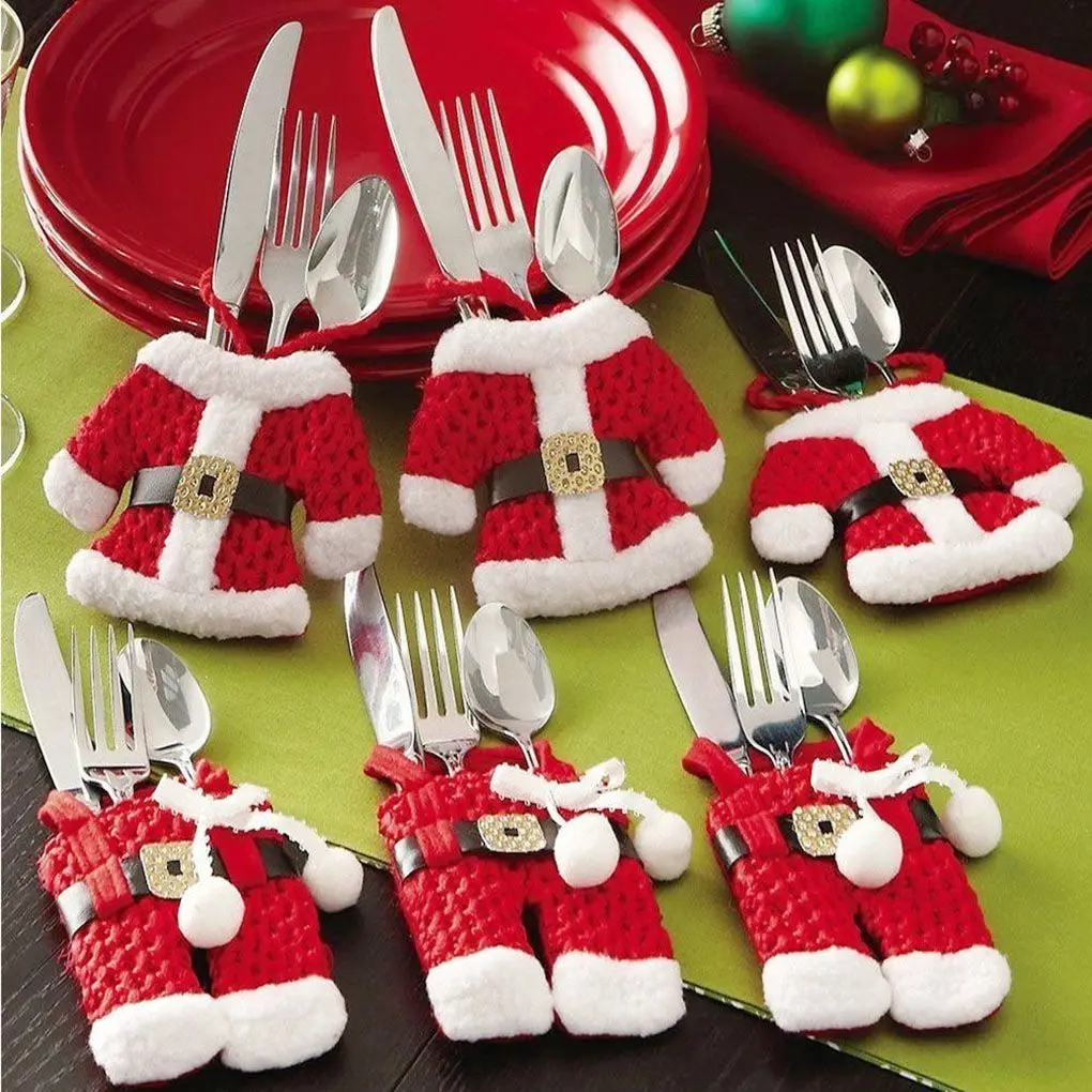 

1/2/3 pcs Set Christmas Cutlery Tableware Holder Utensil Bags Fork Spoon Pockets Tableware Silverware Xmas Pouch