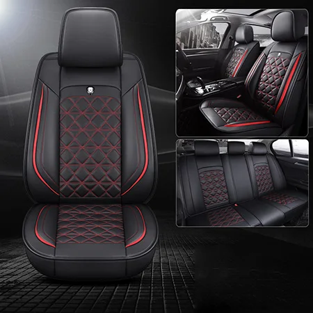 Black Red Standard Спереди и сзади) Специальные кожаные чехлы для сидений автомобиля для volkswagen vw ameo atlas bora caddy gol volante - Название цвета: Black Red Standard