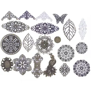 

Connectors Pendants Butterfly Peacock Filigree Flower Wraps Craft For Embellishments Scrapbooking Jewelry DIY Accessories 10Pcs