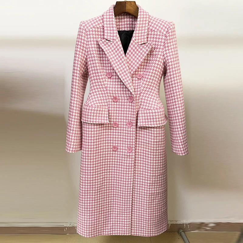 Houndstooth Wool Coat Women Pink Tweed Jacket Winter Coats High Winter 2023 Aliexpress