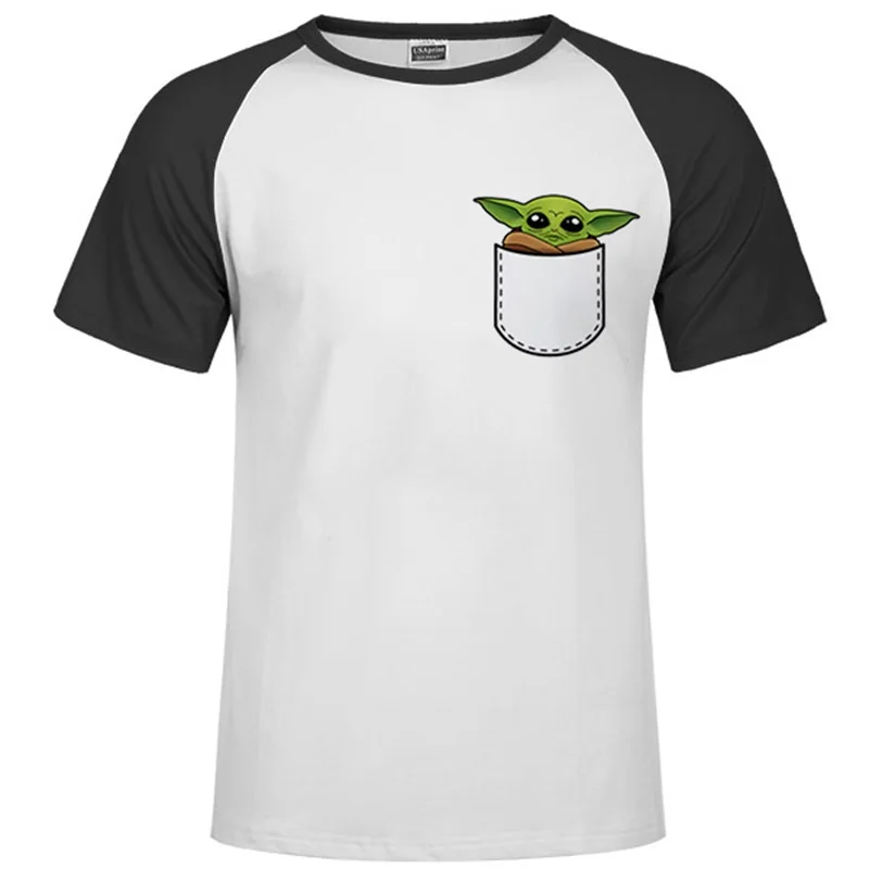 Raglan black 76 Новинка года; модная мужская футболка с дизайном «Звездные войны» и «мандалорский ребенок»; йода белая стильная хипстерская уличная футболка в стиле Харадзюку - Цвет: Raglan black 76
