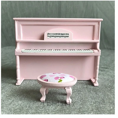 Pink 1 Набор деревянный 1/12 Масштаб Кукольный домик Миниатюрные пианино+ табурет мебель мини-кукла, игрушка АКСЕССУАРЫ - Цвет: Pink