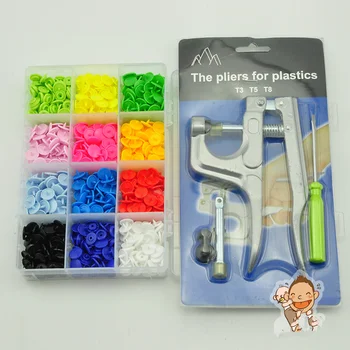 

Press Fastener Snap Plier machine +40pcs Plastic snap Fastener Kit T3/t5/t8 Snap Resin Plastic Stud Cloth Button