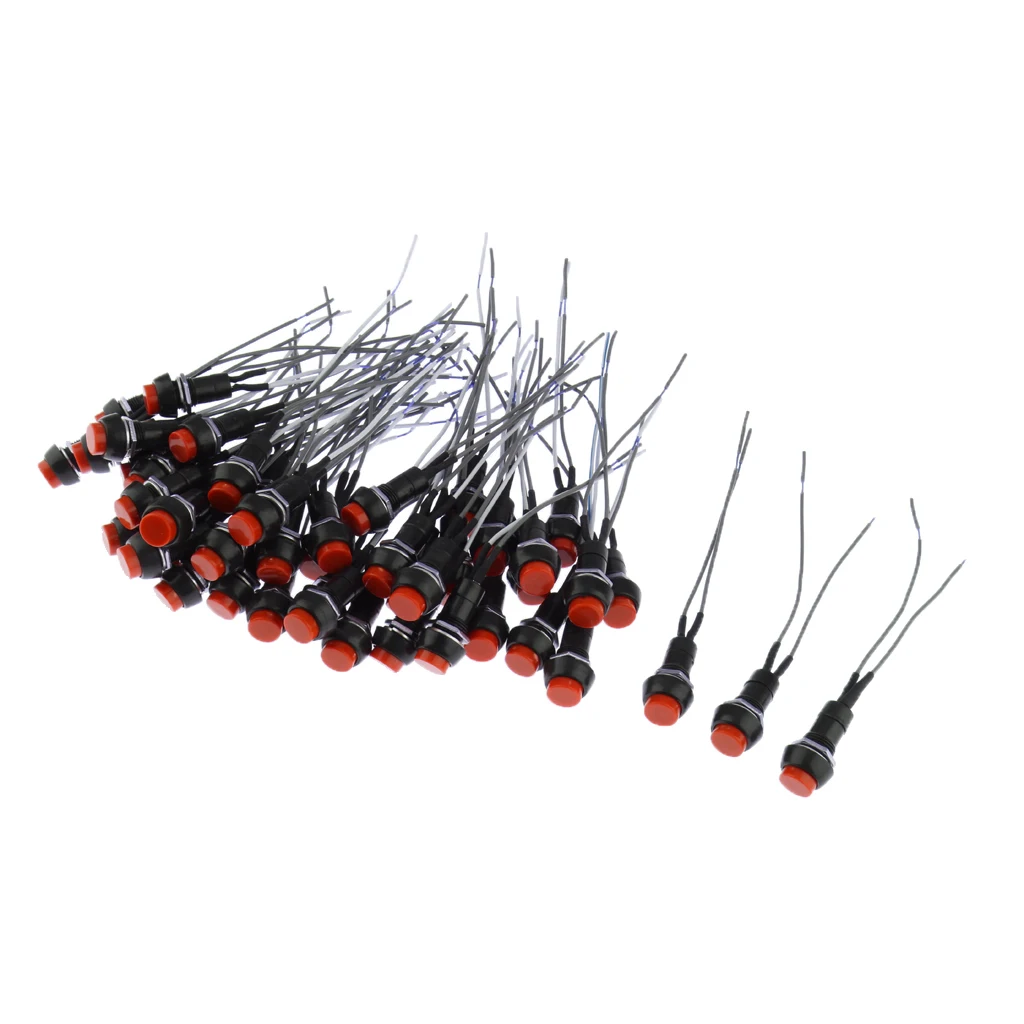 10mm Red Round Wired Car Horn Momentary Push Button Switch 50pcs for Car
