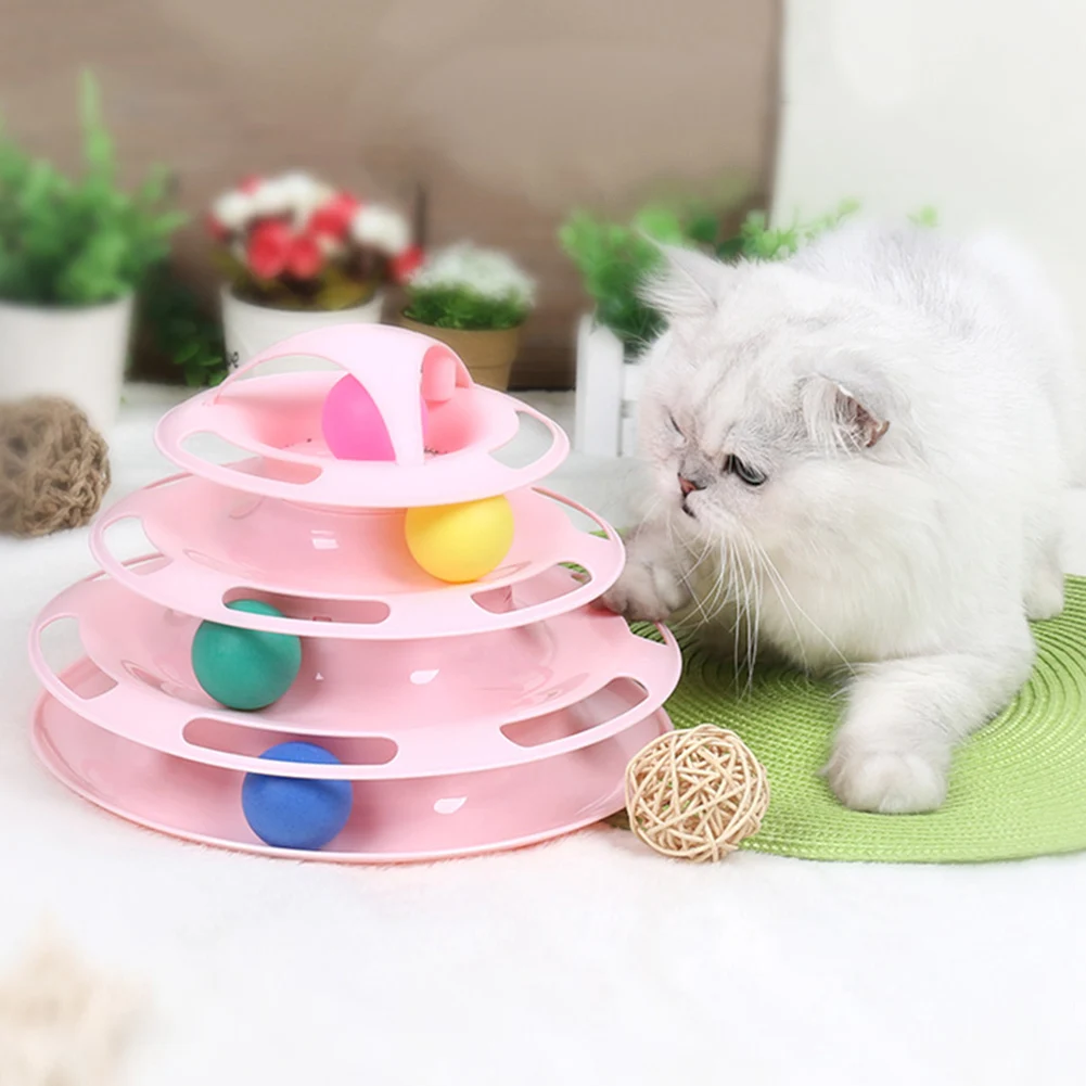 Игрушка для кошек товары для домашних животных Интерактивная настольная игрушка для кошек четырехслойная Поворотная платформа для кошек белый