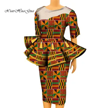 

2 Piece Set Women African Clothes African Outfits for Women African Wax Print Tassel Blouse and Skirt Bazin Riche Suits WY7391