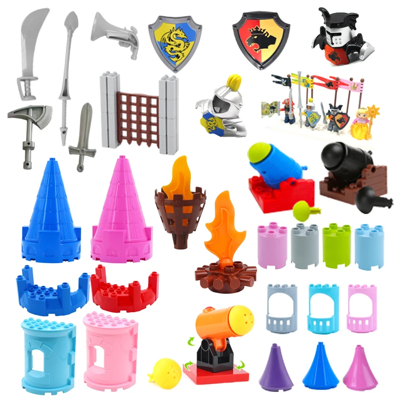 Medieval Battle Scene Building Block Set with Knights and Weapons