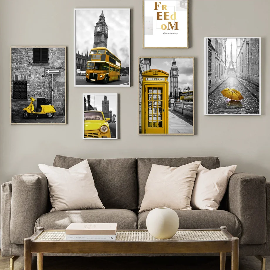 

Paris London City Telephone Box Car Bus Wall Art Canvas Painting Nordic Posters And Prints Wall Pictures For Living Room Decor